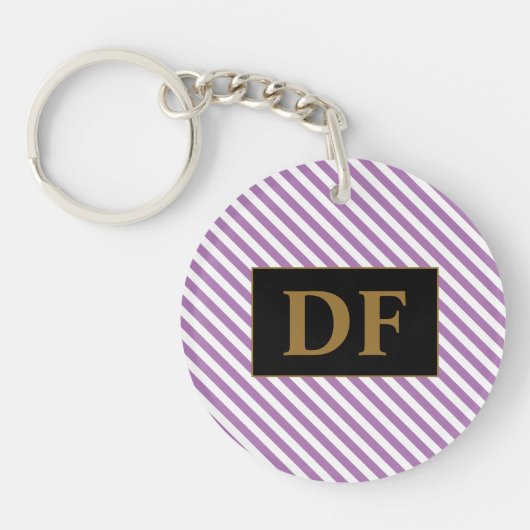 Aangepaste Initiaal Paarse / witte strepen Sleutelhanger (Voorkant)