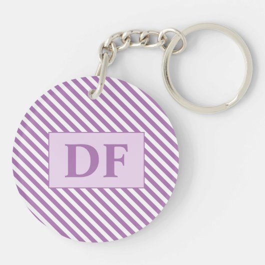 Aangepaste Initiaal Paarse / witte strepen Sleutelhanger (Achterkant)