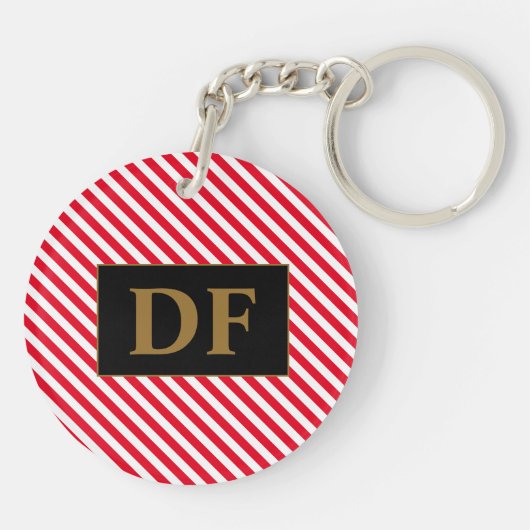 Aangepaste Initiaal rode/witte strepen Sleutelhang Sleutelhanger (Achterkant)