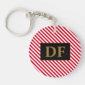 Aangepaste Initiaal rode/witte strepen Sleutelhang Sleutelhanger (Voorkant)