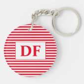 Aangepaste Initiaal rode/witte strepen Sleutelhang Sleutelhanger (Achterkant)