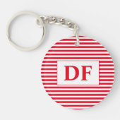 Aangepaste Initiaal rode/witte strepen Sleutelhang Sleutelhanger (Voorkant)
