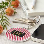 Aangepaste Initiaal rode/witte strepen Sleutelhang Sleutelhanger (Voorkant Rechts)