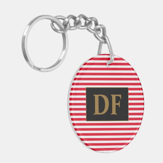 Aangepaste Initiaal rode/witte strepen Sleutelhang Sleutelhanger (Voorkant Links)