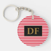 Aangepaste Initiaal rode/witte strepen Sleutelhang Sleutelhanger (Voorkant)