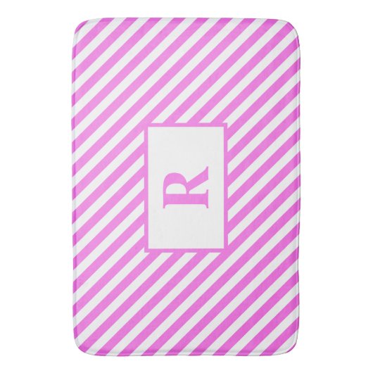 Aangepaste Initiaal roze/witte strepen badmat (Voorkant Verticaal)