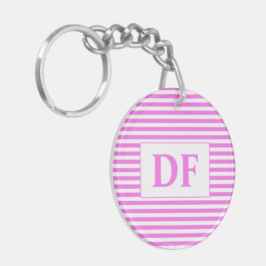 Aangepaste Initiaal roze/witte strepen Sleutelhang Sleutelhanger (Voorkant Links)
