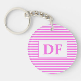 Aangepaste Initiaal roze/witte strepen Sleutelhang Sleutelhanger