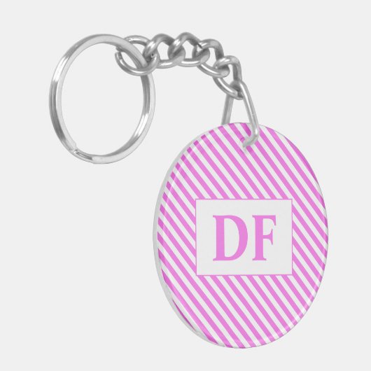 Aangepaste Initiaal roze/witte strepen Sleutelhang Sleutelhanger (Voorkant Links)