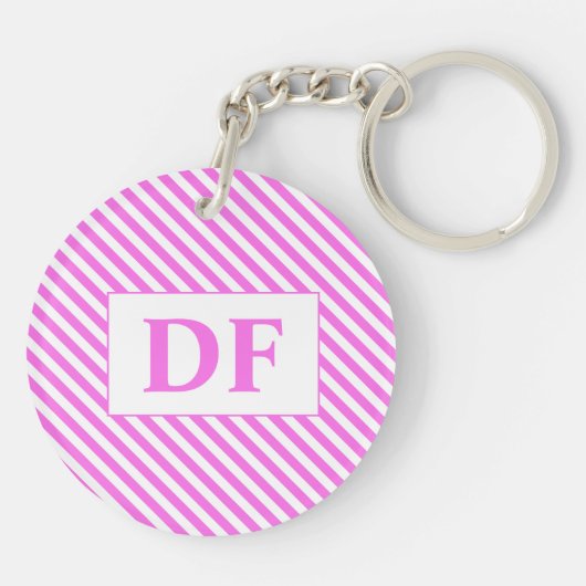 Aangepaste Initiaal roze/witte strepen Sleutelhang Sleutelhanger (Achterkant)