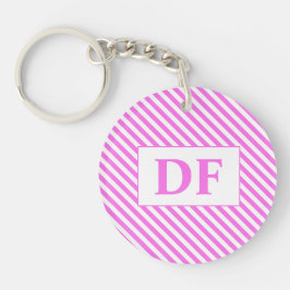 Aangepaste Initiaal roze/witte strepen Sleutelhang Sleutelhanger