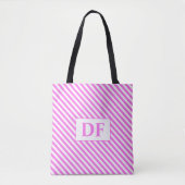 Aangepaste Initiaal roze/witte strepen Tote Bag (Voorkant)