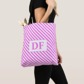 Aangepaste Initiaal roze/witte strepen Tote Bag (Dichtbij)