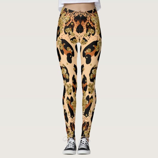 Aangepaste Initiaal Stijlvolle gouden luipaard hoo Leggings (Voorkant)