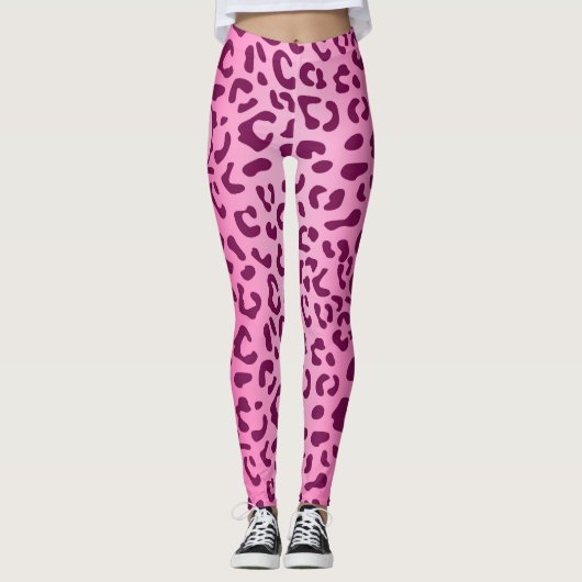 Aangepaste Initiaal stijlvolle roze luipaard afdru Leggings (Voorkant)