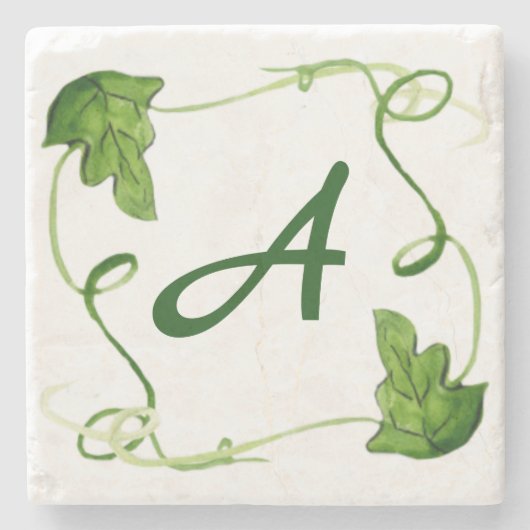 Aangepaste Initiaal voor groene lederen kunst Stenen Onderzetter (Voorkant)