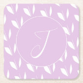 Aangepaste initiaal wit silhouet bladeren paarse kartonnen onderzetters (Voorkant)