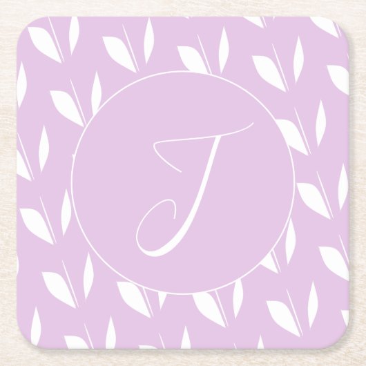 Aangepaste initiaal wit silhouet bladeren paarse kartonnen onderzetters (Voorkant)