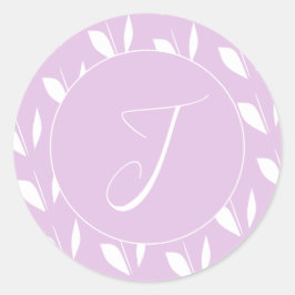 Aangepaste initiaal wit silhouet bladeren paarse ronde sticker