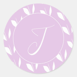 Aangepaste initiaal wit silhouet bladeren paarse ronde sticker