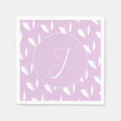 Aangepaste initiaal wit silhouet bladeren paarse servet (Voorkant)