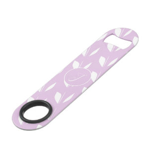 Aangepaste initiaal wit silhouet bladeren paarse speed flessenopener