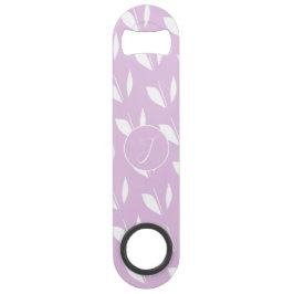 Aangepaste initiaal wit silhouet bladeren paarse speed flessenopener