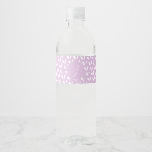Aangepaste initiaal wit silhouet bladeren paarse waterfles etiket (Voorkant)