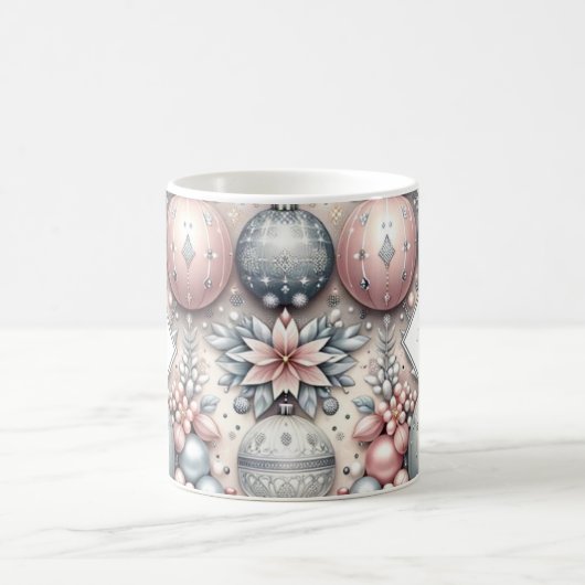Aangepaste Initiaal Zilver en Roze Kerstballen Koffiemok (Center)
