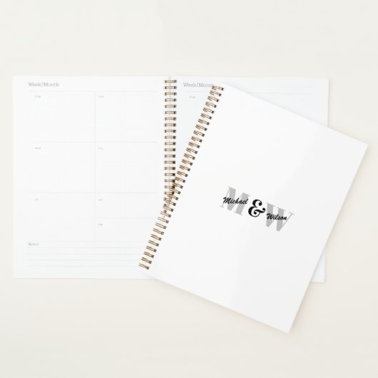 Aangepaste Initiaal zwart-wit monogram Planner (Display)