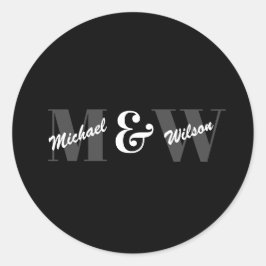 Aangepaste Initiaal zwart-wit monogram Ronde Sticker
