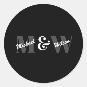 Aangepaste Initiaal zwart-wit monogram Ronde Sticker