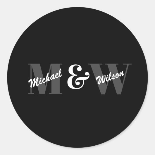 Aangepaste Initiaal zwart-wit monogram Ronde Sticker (Voorkant)