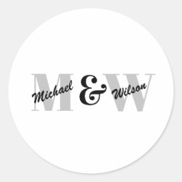 Aangepaste Initiaal zwart-wit monogram Ronde Sticker
