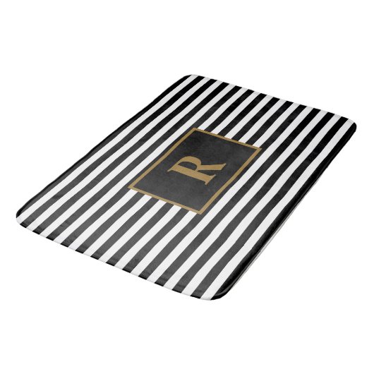 Aangepaste Initiaal zwart/wit strepen badmat (Gekanteld)