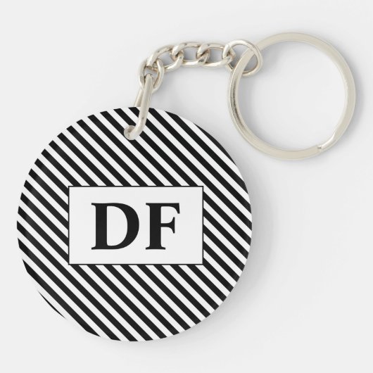 Aangepaste Initiaal zwart/wit strepen Sleutelhange Sleutelhanger (Achterkant)