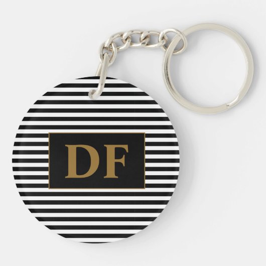 Aangepaste Initiaal zwart/wit strepen Sleutelhange Sleutelhanger (Achterkant)
