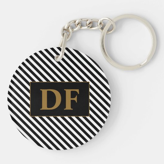 Aangepaste Initiaal zwart/wit strepen Sleutelhange Sleutelhanger (Achterkant)