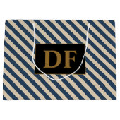 Aangepaste Initialen blauw/vanille strepen Groot Cadeauzakje (Voorkant)