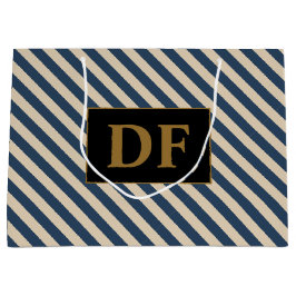 Aangepaste Initialen blauw/vanille strepen Groot Cadeauzakje