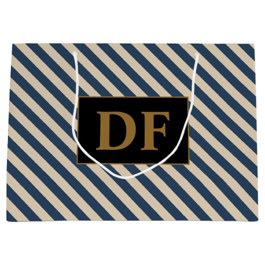 Aangepaste Initialen blauw/vanille strepen Groot Cadeauzakje (Voorkant)