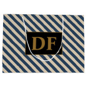 Aangepaste Initialen blauw/vanille strepen Groot Cadeauzakje (Achterkant)