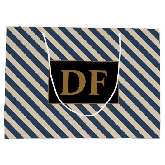 Aangepaste Initialen blauw/vanille strepen Groot Cadeauzakje (Achterkant)