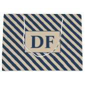 Aangepaste Initialen blauw/vanille strepen Groot Cadeauzakje (Voorkant)