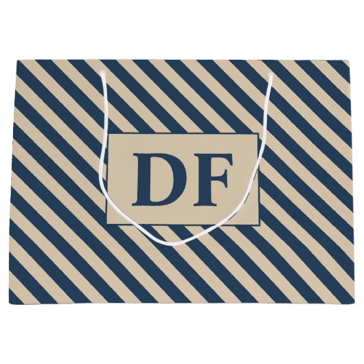 Aangepaste Initialen blauw/vanille strepen Groot Cadeauzakje (Voorkant)