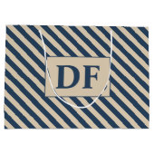 Aangepaste Initialen blauw/vanille strepen Groot Cadeauzakje (Achterkant)