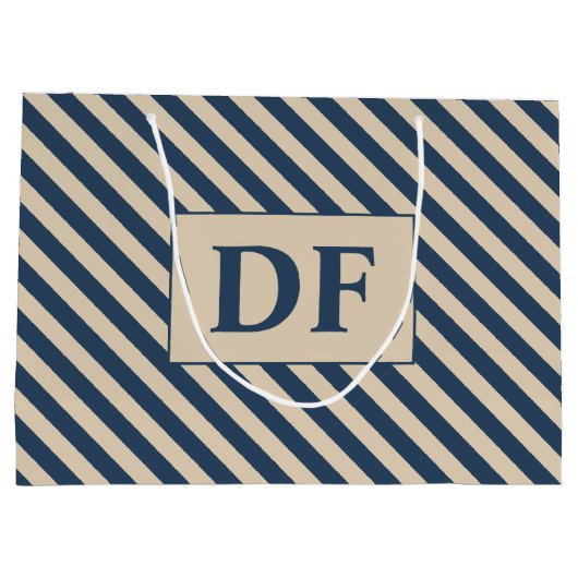 Aangepaste Initialen blauw/vanille strepen Groot Cadeauzakje (Achterkant)