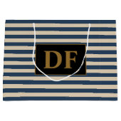 Aangepaste Initialen blauw/vanille strepen Groot Cadeauzakje (Voorkant)