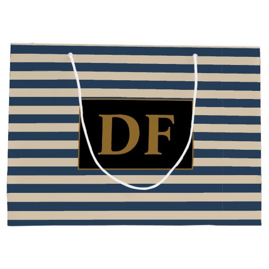 Aangepaste Initialen blauw/vanille strepen Groot Cadeauzakje (Achterkant)