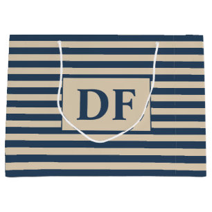 Aangepaste Initialen blauw/vanille strepen Groot Cadeauzakje